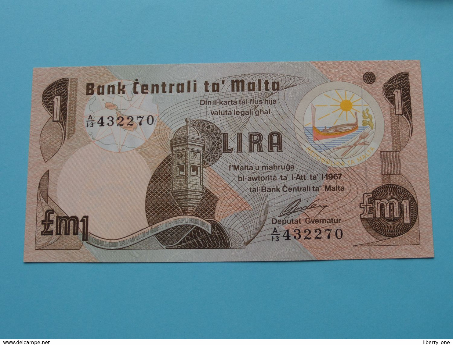 1 One Pound / Lira - 1967 ( A-13 432270 ) Bank Centrali Ta' Malta ( For Grade, Please See Photo ) UNC ! - Malte
