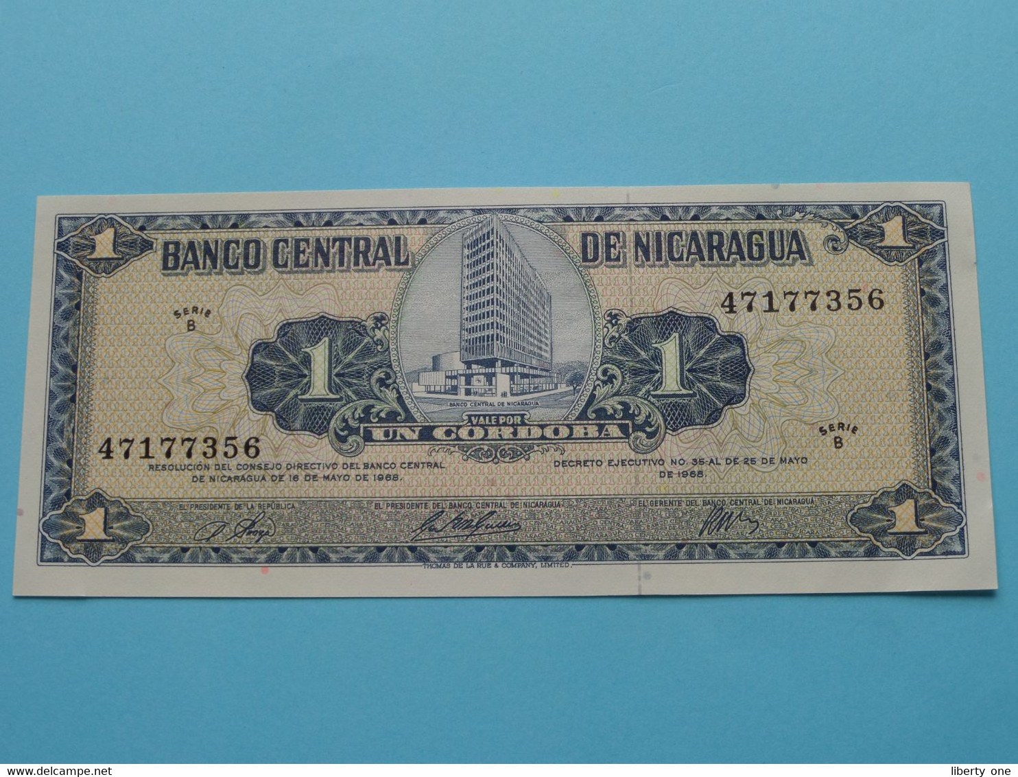1 Cordoba - 1968 ( 47177356 ) Banco Central De NICARAGUA ( For Grade, Please See Photo ) UNC ! - Nicaragua
