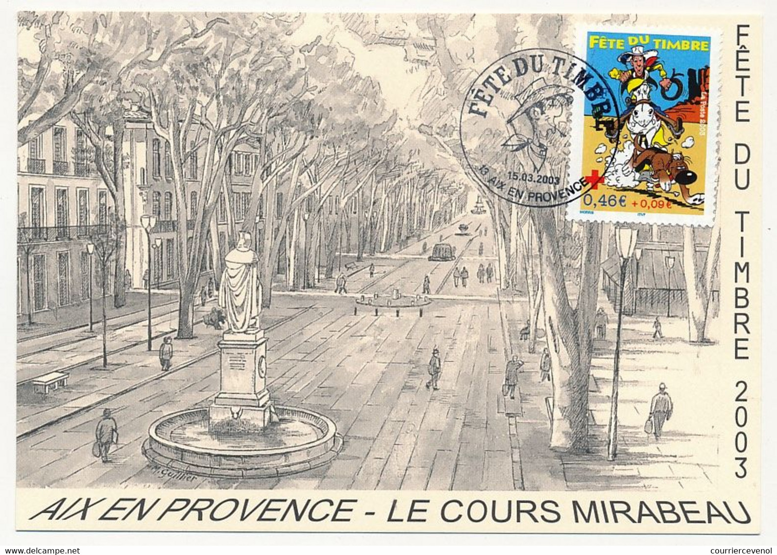FRANCE - Carte Locale - Fête Du Timbre 2003 0,46e+0,09 Lucky Lucke - Aix En Provence - 15/03/2003 - Brieven En Documenten
