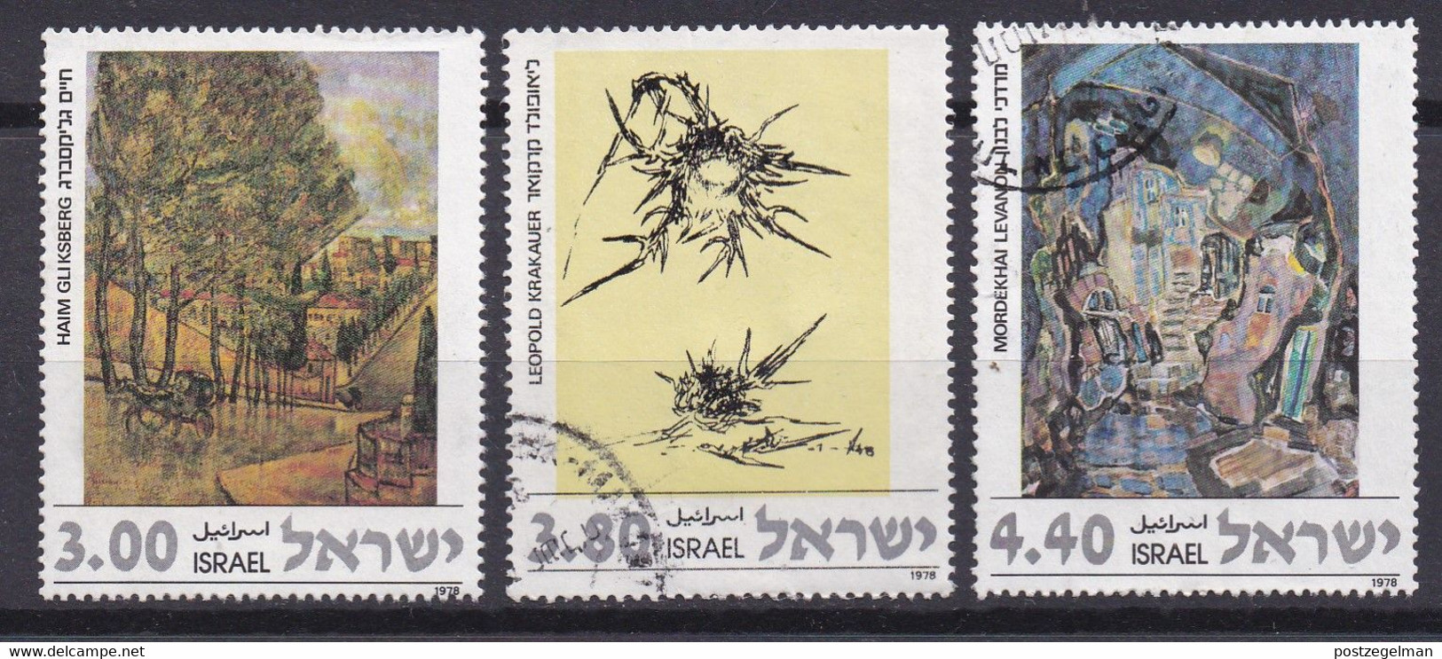 ISRAEL, 1978, Used Stamp(s)  Without  Tab, Jewish Art Paintings, SG Number(s) 697-699, Scannr. 19180 - Gebruikt (zonder Tabs)