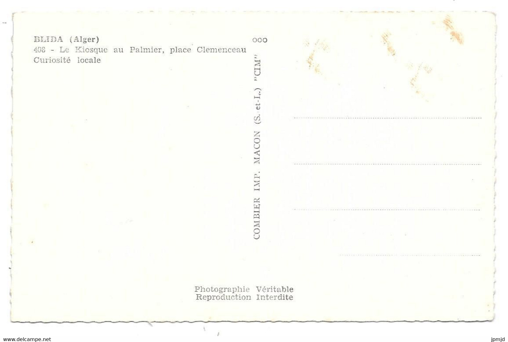 BLIDA - Le Kiosque Au Palmier, Place Clémenceau - Curiosité Locale - Ed. Cim Combier N° 408 - Blida