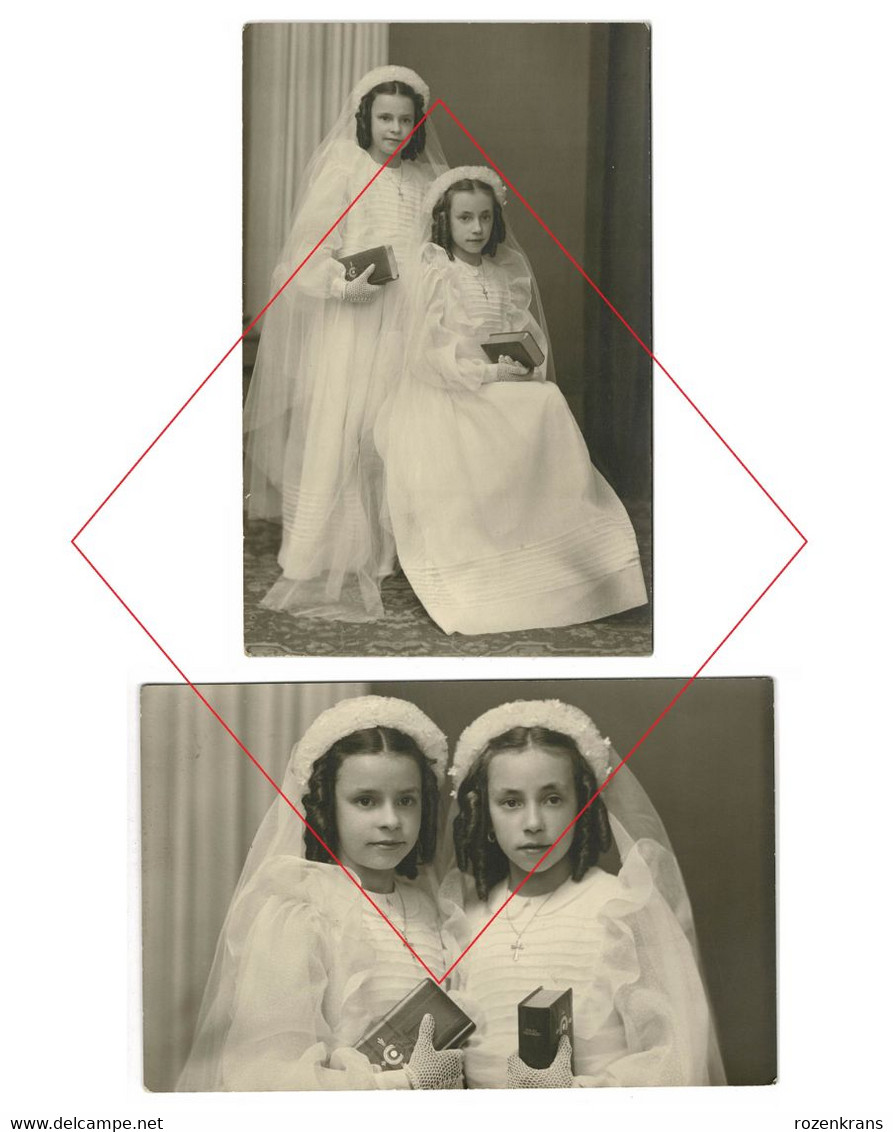 Lot 2 X Girl Fille Filles Enfant Child Oude Foto Communie Communiefoto Old Photo Ancienne Studio Cabinet Holy Communion - Sin Clasificación