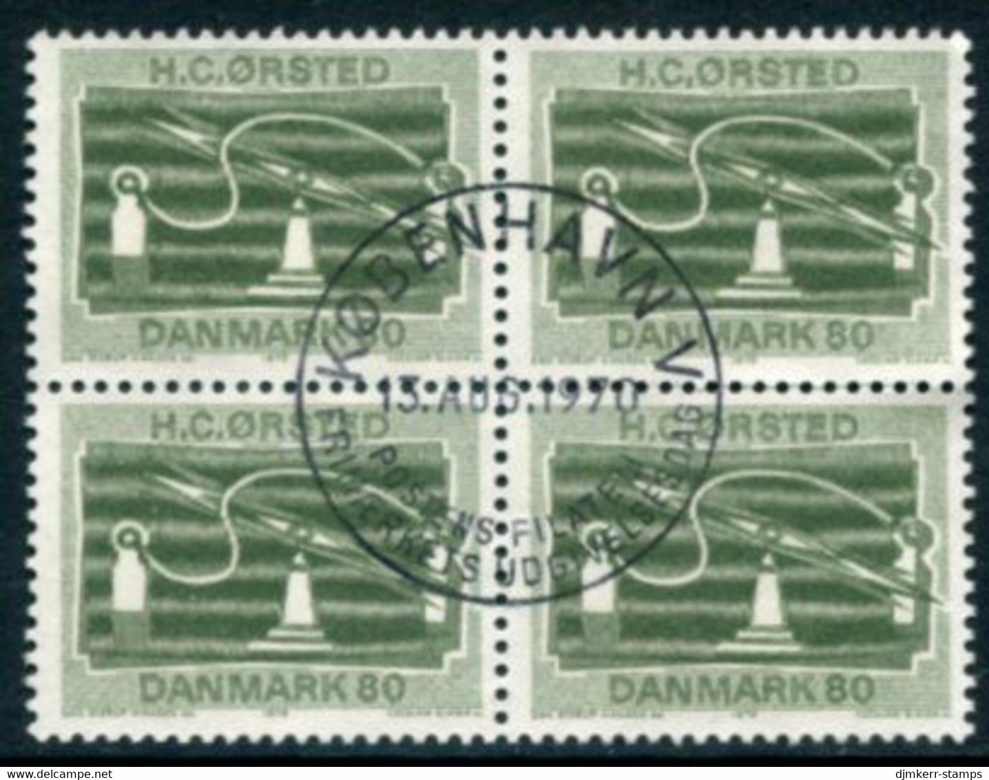 DENMARK 1970 Discovery Of Electromagnetism Block Of 4 Used   Michel 498 - Oblitérés