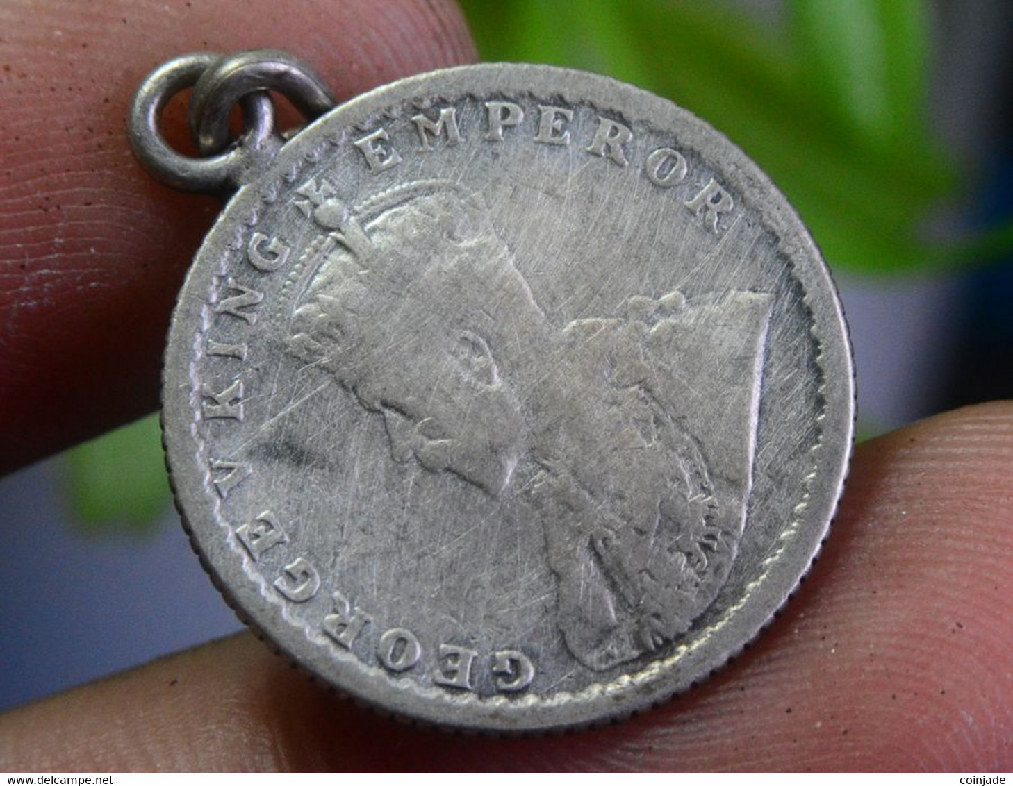 1918 1/4 Quarter Rupee KING GEORGE V INDIA BRITISH INDIA COMPANY SILVER HOOP PENDANT VINTAGE - Other & Unclassified