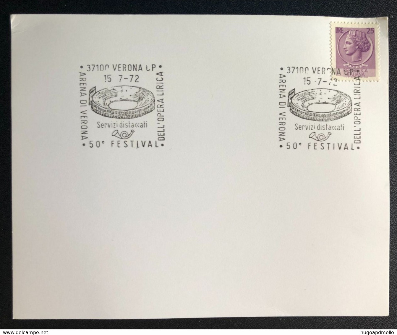 ITALY,  « VERONA », « ARENA - 50º FESTIVAL DELL'OPERA LIRICA »,« Special Comm.Postmark », 1972 - Lotti E Collezioni