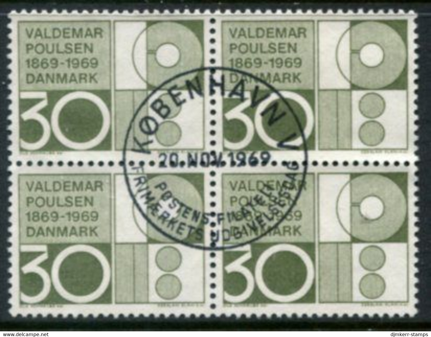 DENMARK 1969 Poulsen Birth Centenary Block Of 4 Used   Michel 487 - Oblitérés