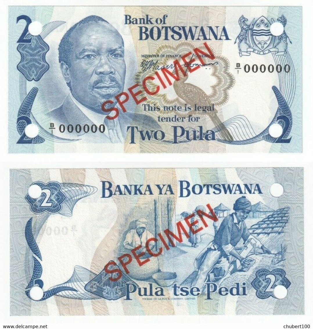 BOTSWANA , P 2s , 2 Pula , ND 1976,  UNC , TRUE Specimen Note - Botswana