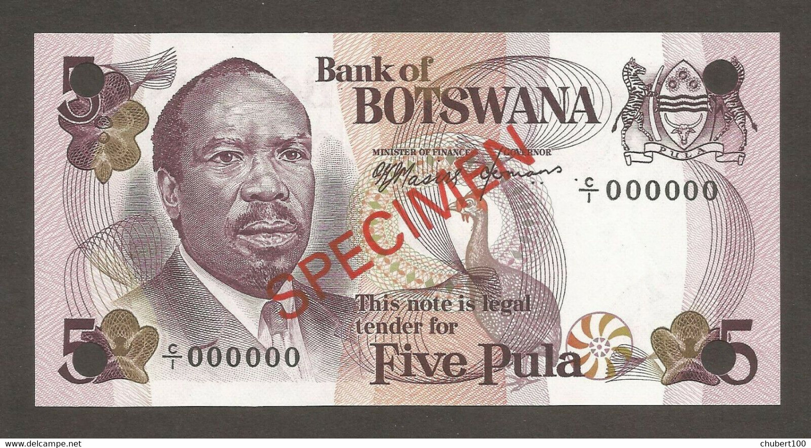 BOTSWANA , P 3s , 5 Pula , ND 1976,  UNC , TRUE Specimen Note - Botswana