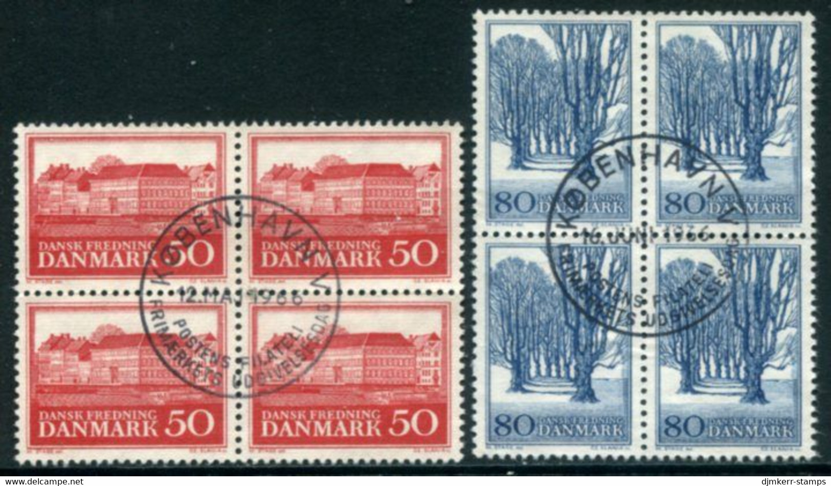 DENMARK 1966 Nature And Monument Protection Blocks Of 4 Used   Michel 442-43x - Gebruikt