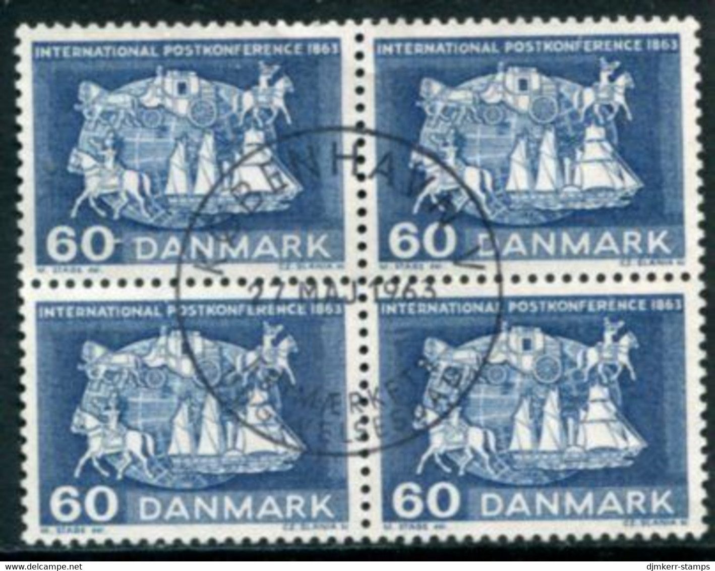 DENMARK 1963 Centenary Of International Post Conference Block Of 4 Used   Michel 414x - Oblitérés