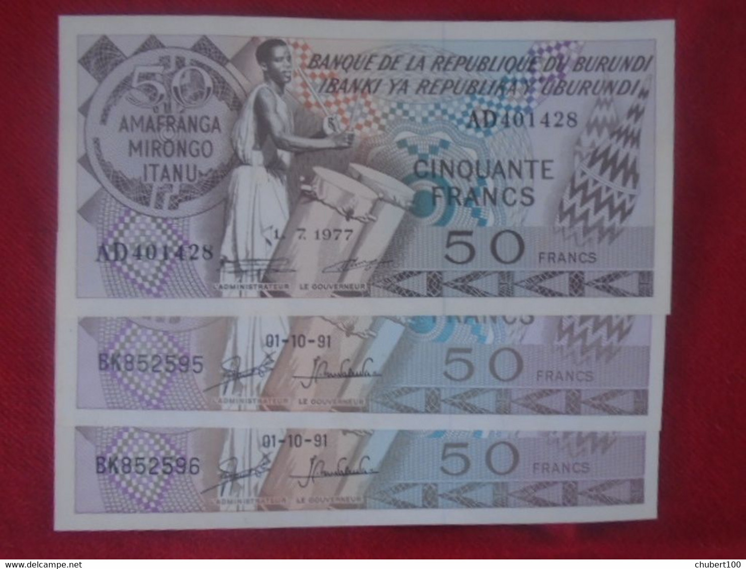 BURUNDI , P  28a 28c , 50 Francs , 1977, 1991,  UNC , 3 Notes - Burundi