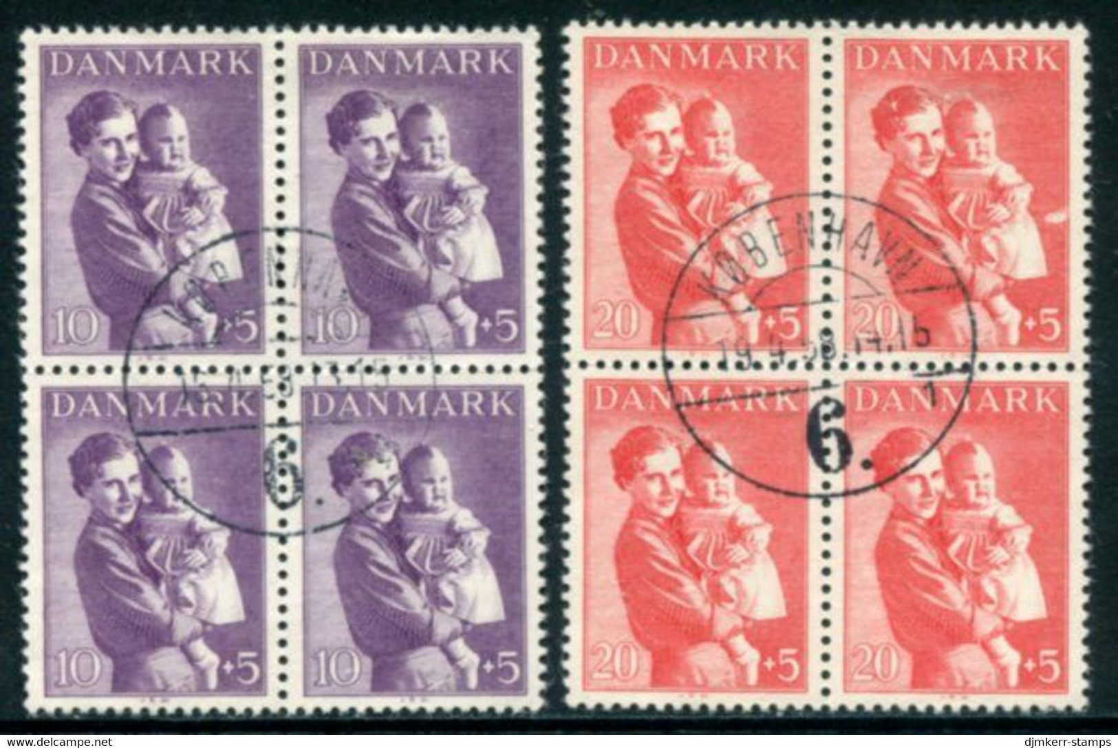 DENMARK 1941-43 Red Cross Blocks Of 4 Used   Michel 264, 279 - Used Stamps