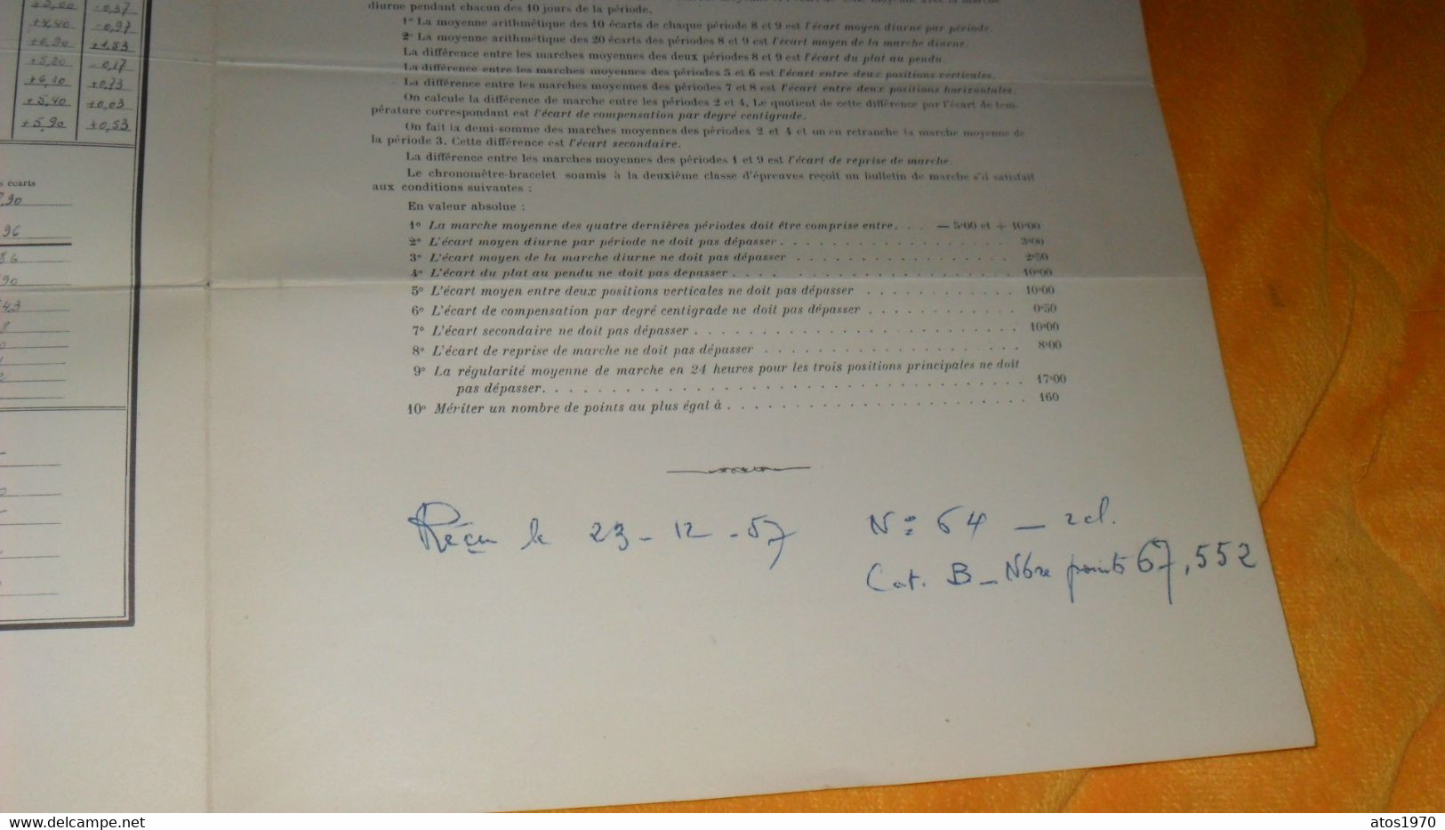 DIPLOME ANCIEN DE 1957../ MINISTERE DE L'EDUCATION NATIONALE OBSERVATOIRE NATIONAL DE BESANCON..PHILIPPE & CIE..ANOTATIO