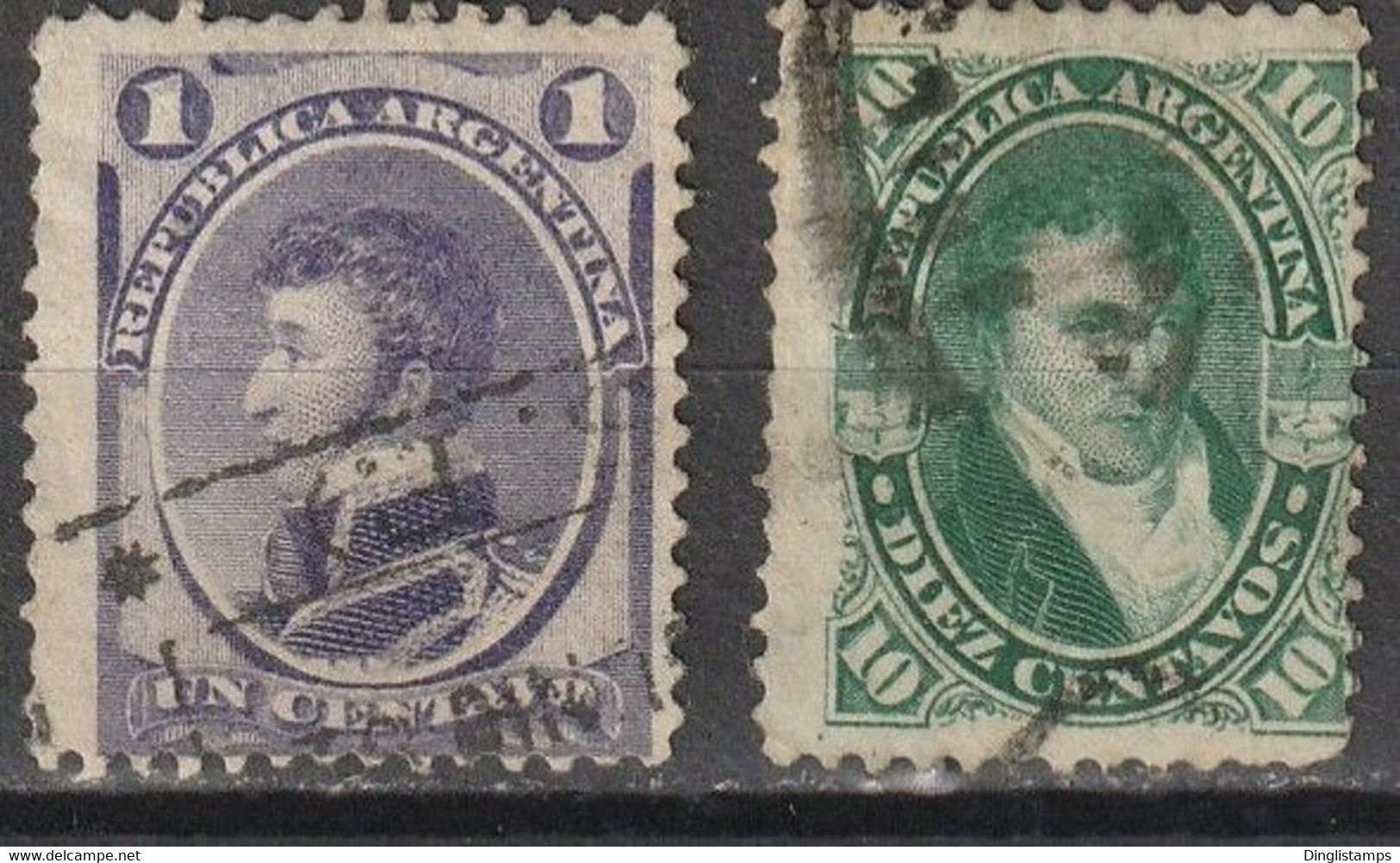 ARGENTINA - 1867/74 Personalities 1c Violet + 10c Green - Corrientes (1856-1880)
