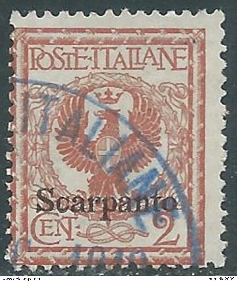 1912 EGEO SCARPANTO USATO AQUILA 2 CENT - RF44-4 - Egée (Scarpanto)