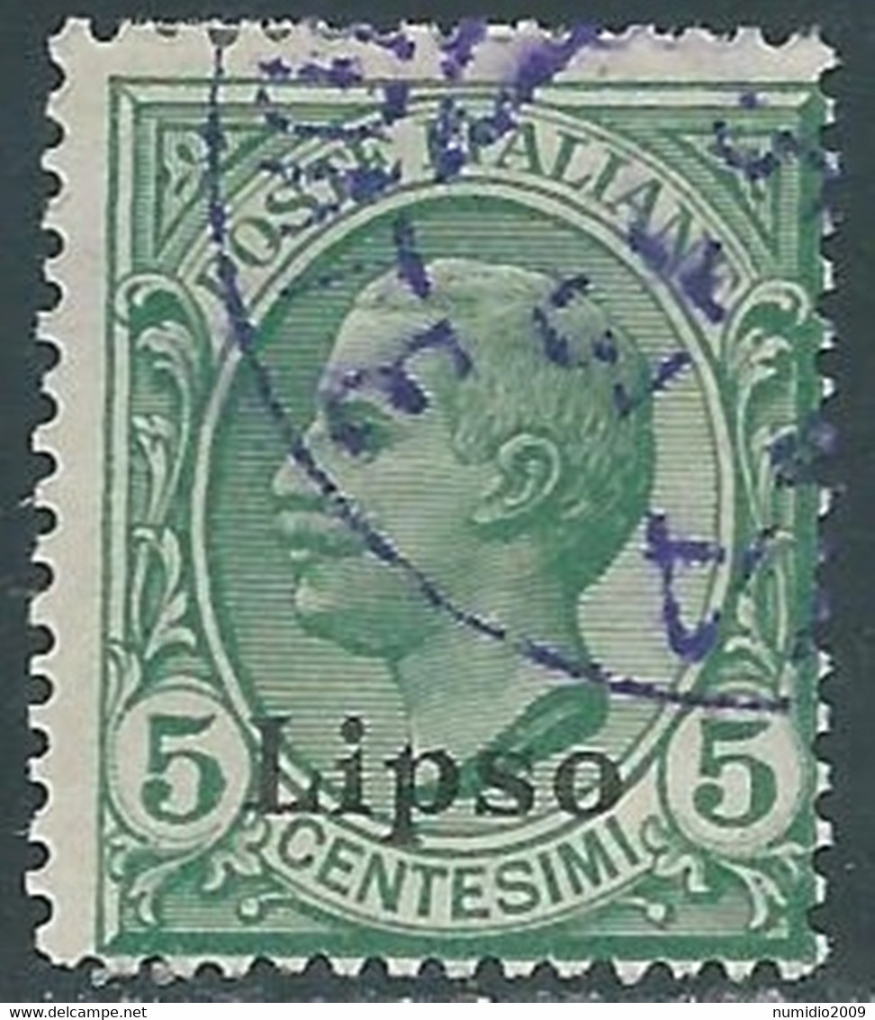 1912 EGEO LIPSO USATO EFFIGIE 5 CENT - RF28-9 - Aegean (Lipso)