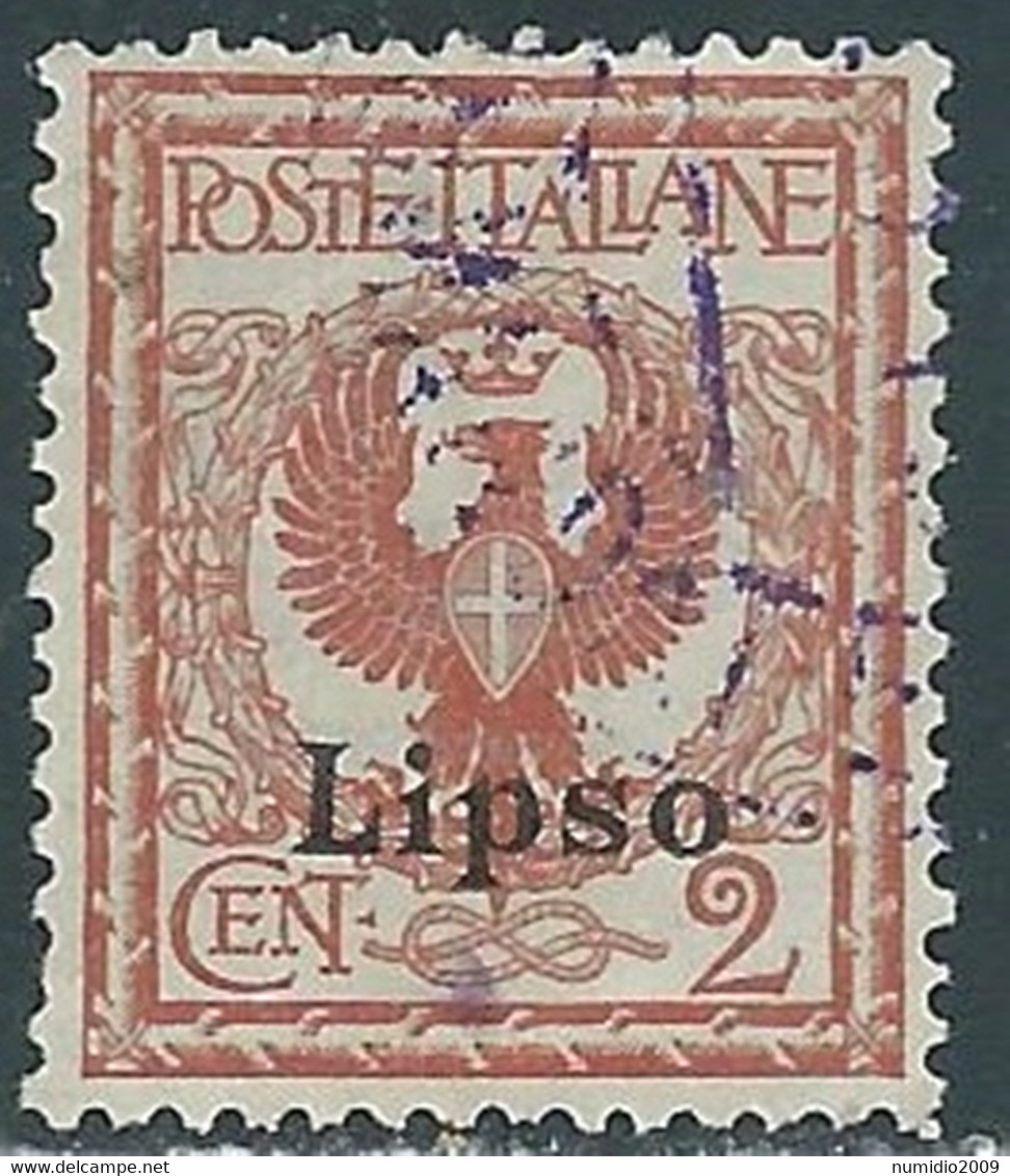 1912 EGEO LIPSO USATO AQUILA 2 CENT - RF24-9 - Egée (Lipso)