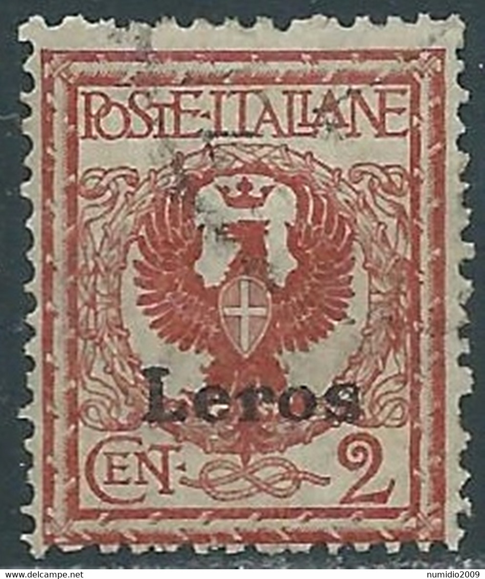 1912 EGEO LERO USATO AQUILA 2 CENT - RF28-8 - Aegean (Lero)