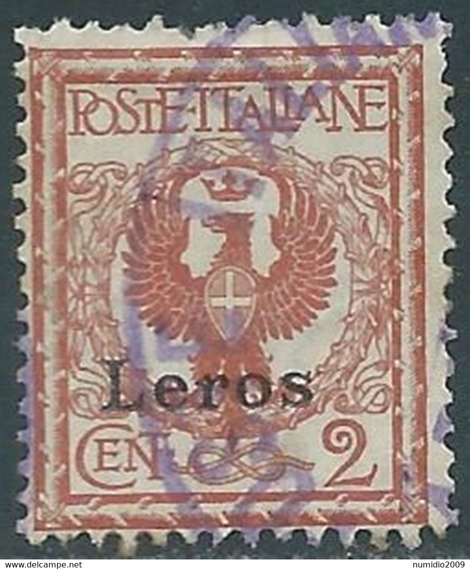 1912 EGEO LERO USATO AQUILA 2 CENT - RF24-9 - Ägäis (Lero)