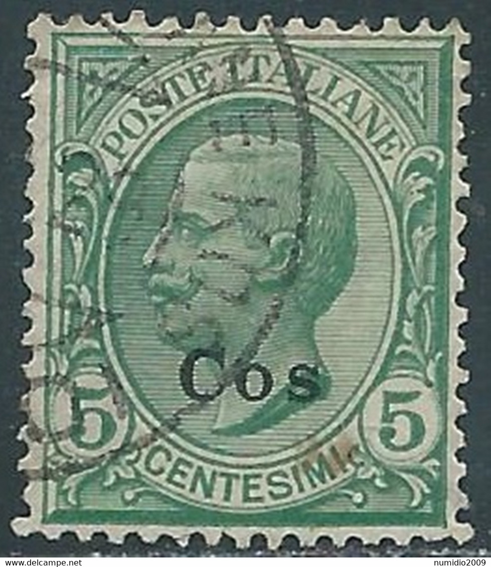 1912 EGEO COO USATO EFFIGIE 5 CENT - RF24-9 - Aegean (Coo)