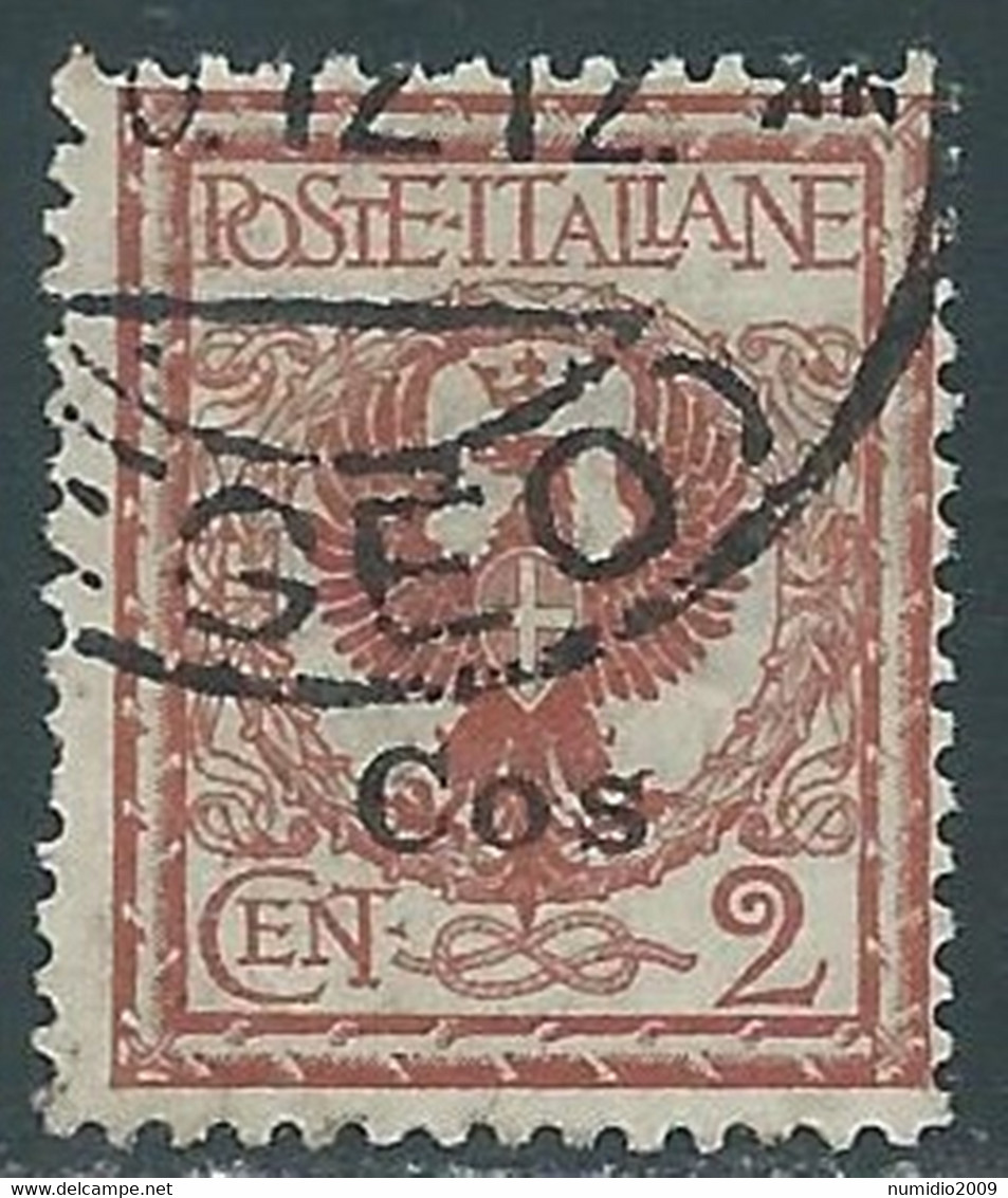 1912 EGEO COO USATO AQUILA 2 CENT - RF24-8 - Egeo (Coo)