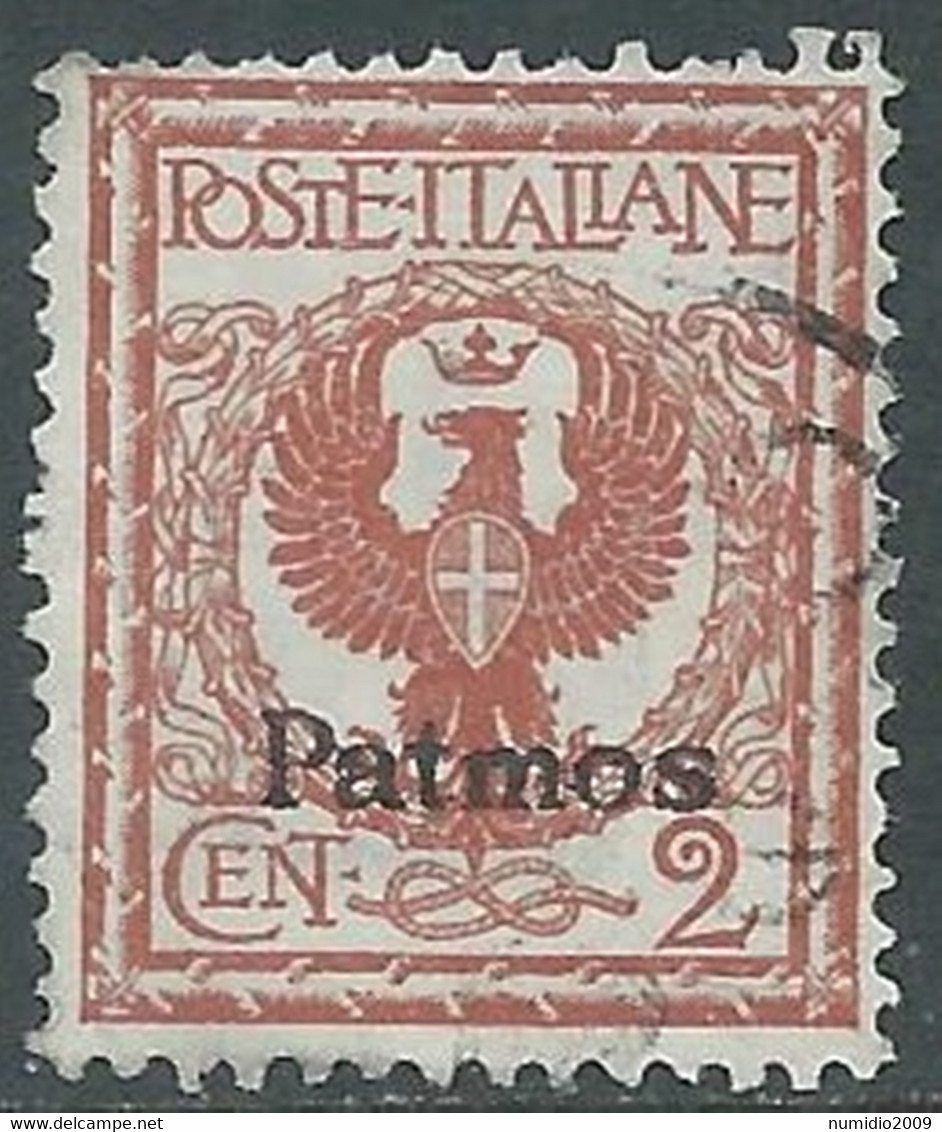 1912 EGEO PATMO USATO AQUILA 2 CENT - RF28-9 - Egeo (Patmo)