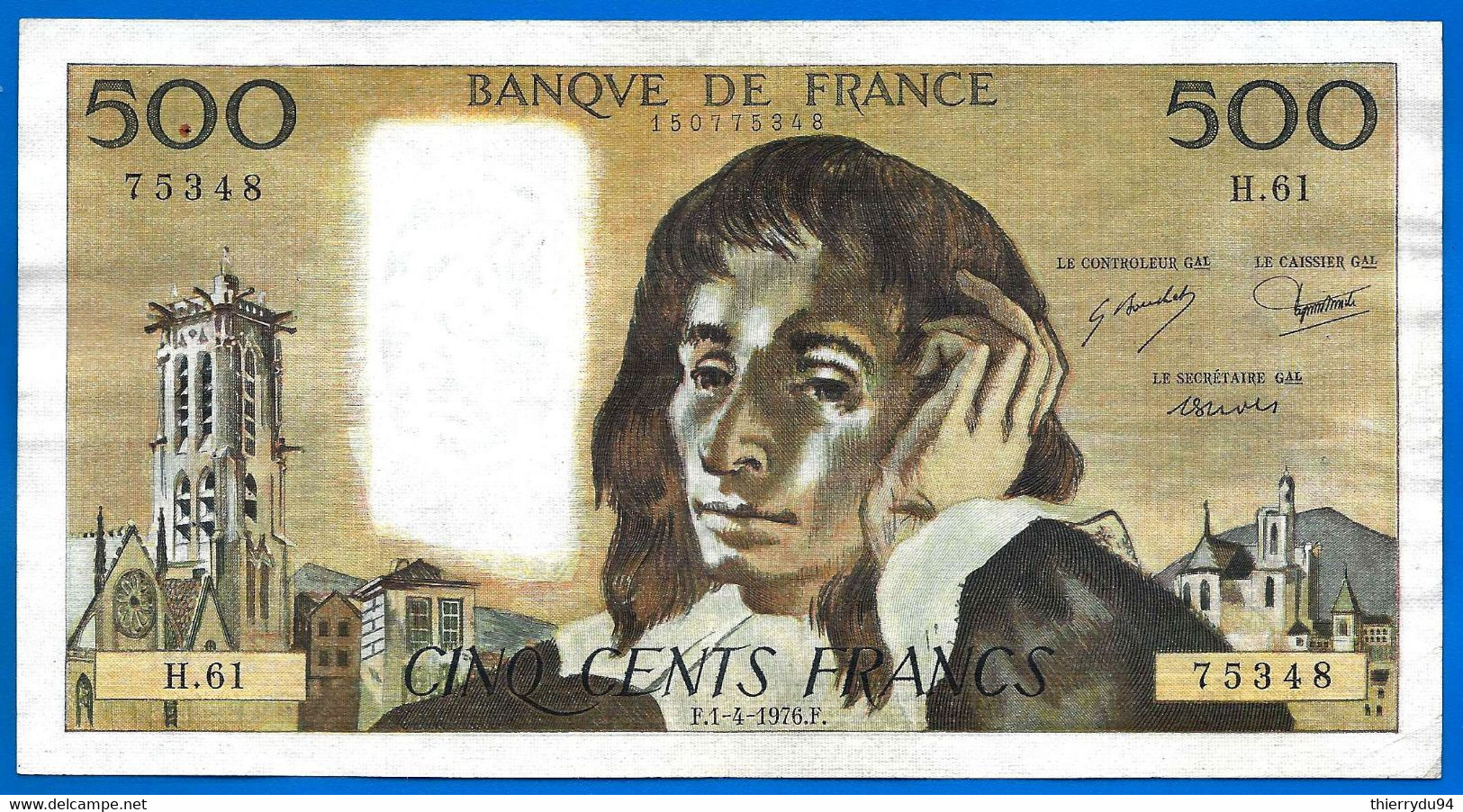 France 500 Francs 1976 1 Avril Pascal Serie H 61 Que Prix + Port Frcs Frc Europe Paypal Bitcoin Crypto OK - 500 F 1968-1993 ''Pascal''