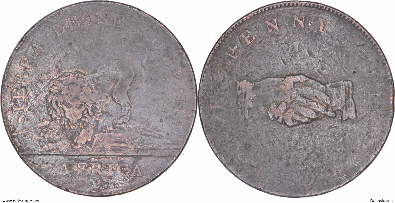 Sierra Leone Company - 1791 - 1 Penny - Lion / Poignée De Main - KM#2 - 06-090 - Sierra Leone