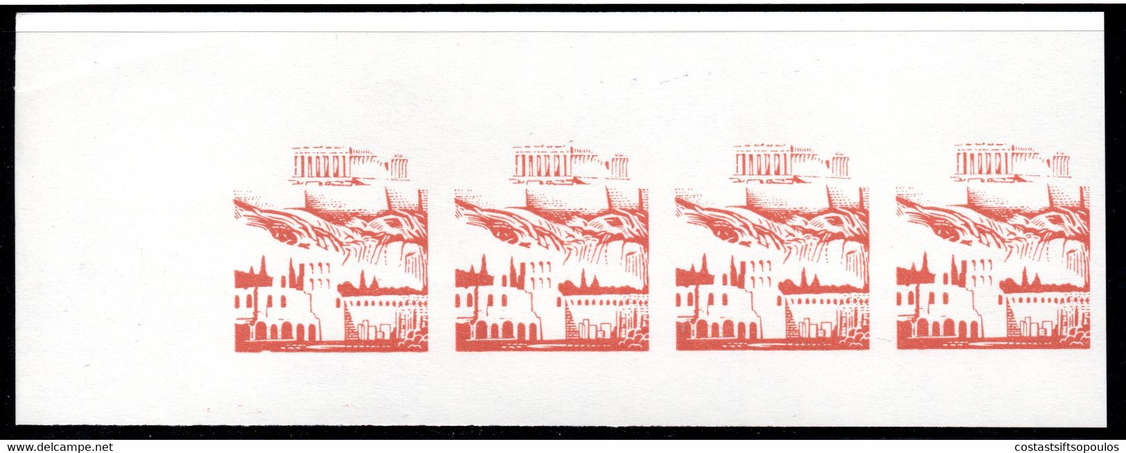 989.GREECE,1965 ART.ACROPOLIS 4.5 DR. COLOUR TRIAL PROOF STRIP OF 4 ,WITHOUT GUM - Prove E Ristampe