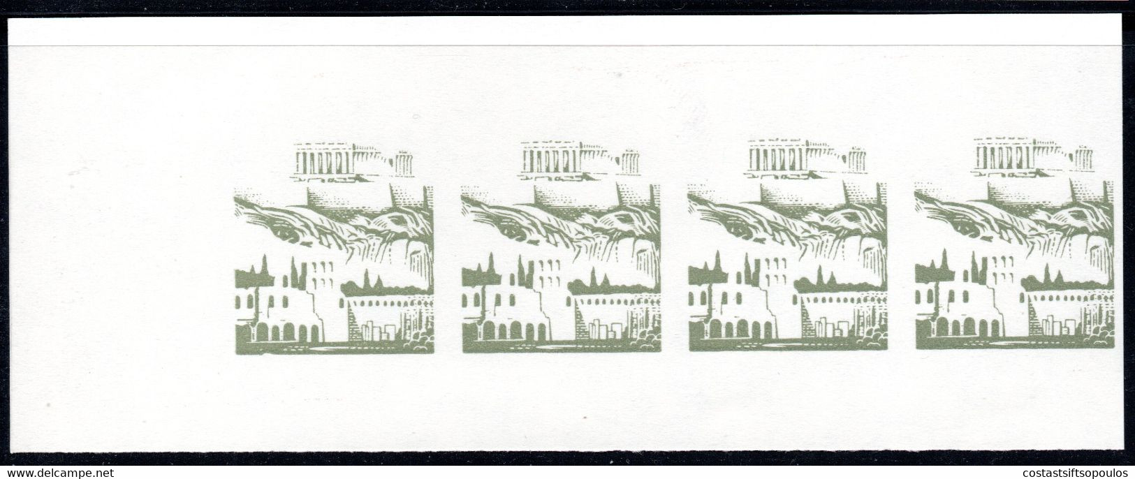 990.GREECE,1965 ART.ACROPOLIS 4.5 DR. HERODOUS ATTICUS THEATER COLOUR TRIAL PROOF STRIP OF 4 ,WITHOUT GUM - Proeven & Herdrukken