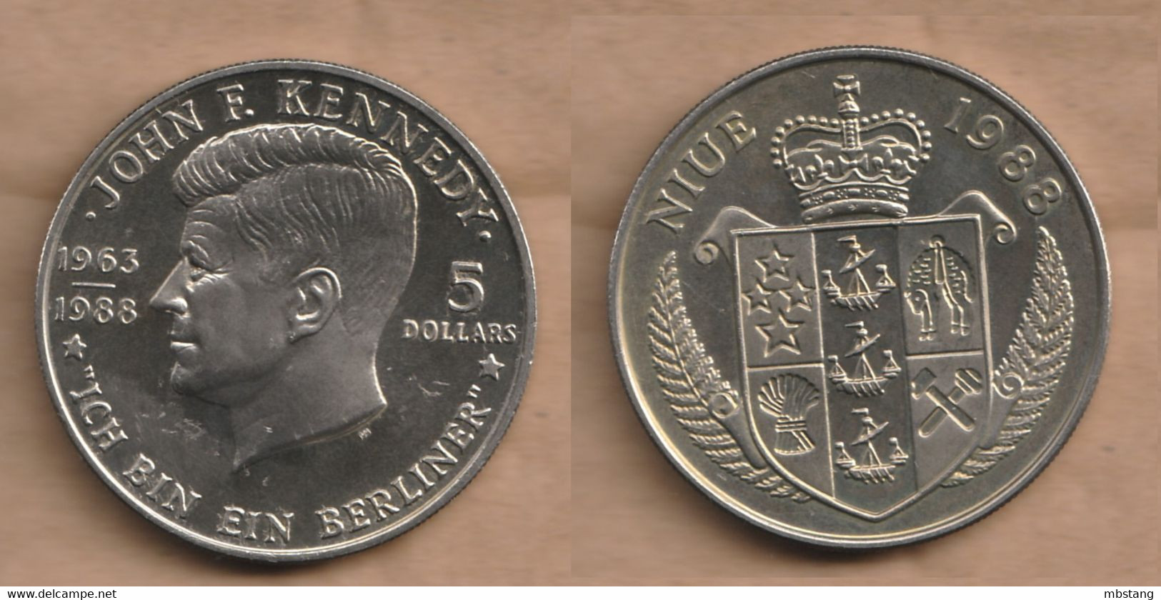 NIUE 5 Dollars   (J.F. Kennedy "Ich Bin Ein Berliner") 1988 Copper-nickel • 28.6 G • ⌀ 38.8 Mm KM# 17, N# 24290 - Niue