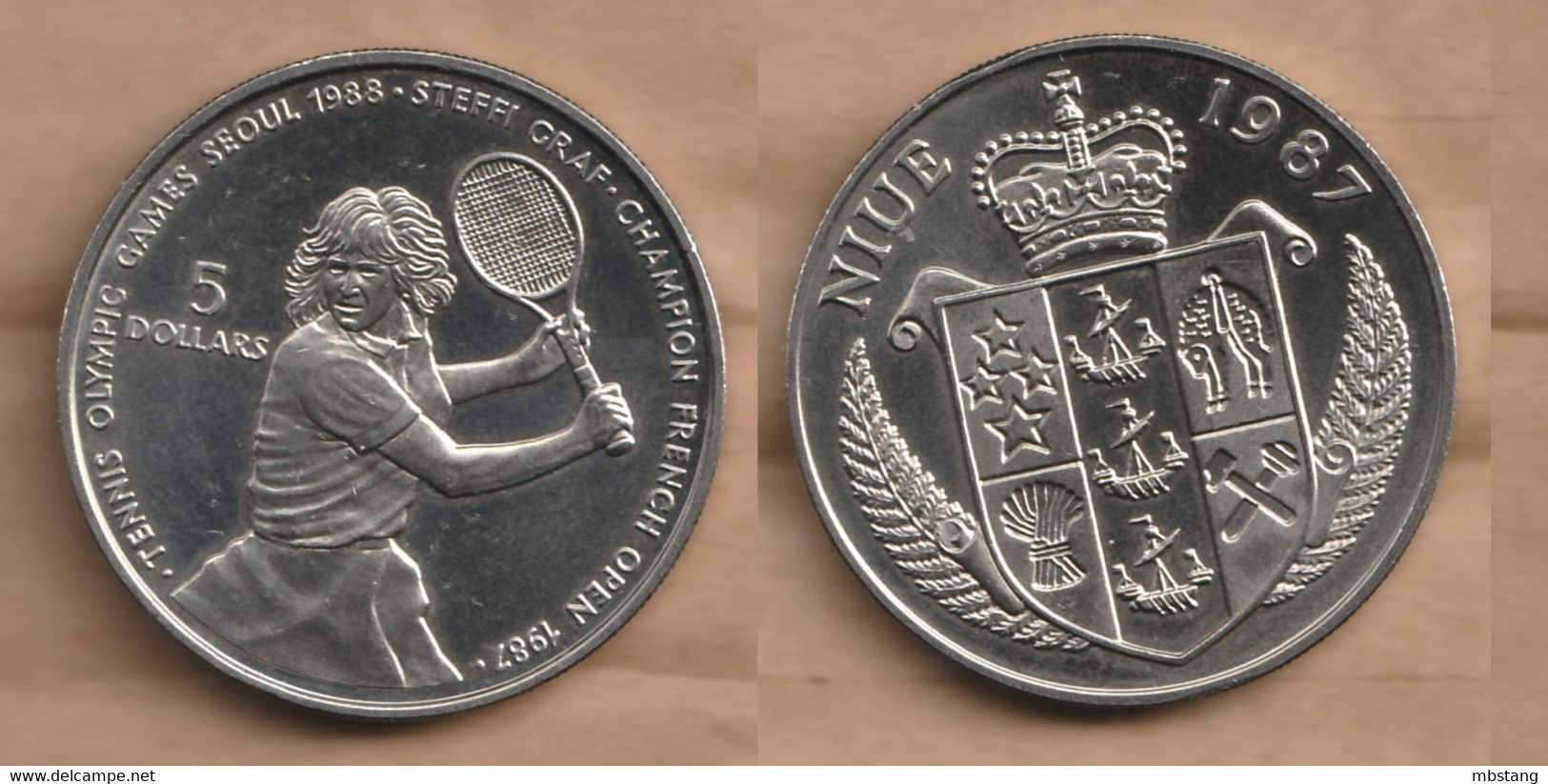 NIUE 5 Dollars  (Steffi Graf) 1987 Copper-nickel • 28.53 G • ⌀ 38.6 Mm KM# 5, N# 20372 - Niue