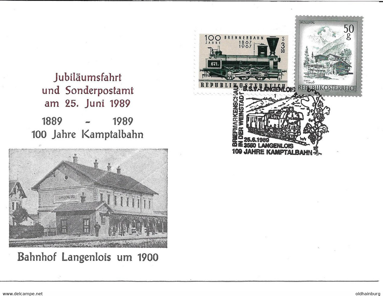 2135n: Jubiläum 100 Jahre Kamptalbahn, Bahnhof Langenlois, Motiv Eisenbahn Aus 1989 - Langenlois