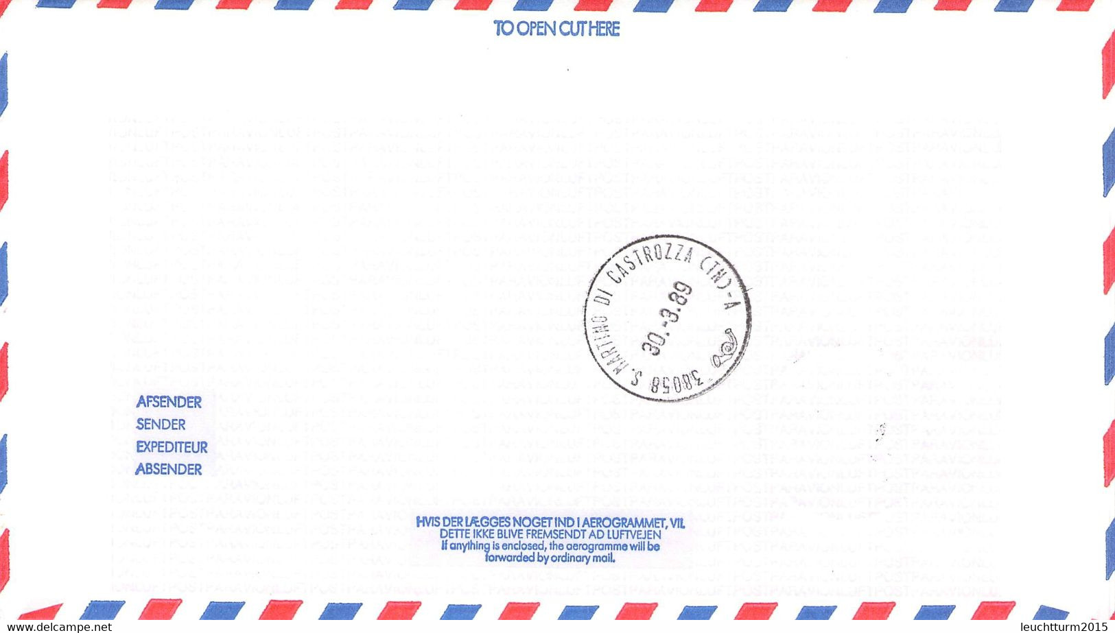 DENMARK - AEROGRAMME 1989 > ITALY  / ZL 347 - Airmail