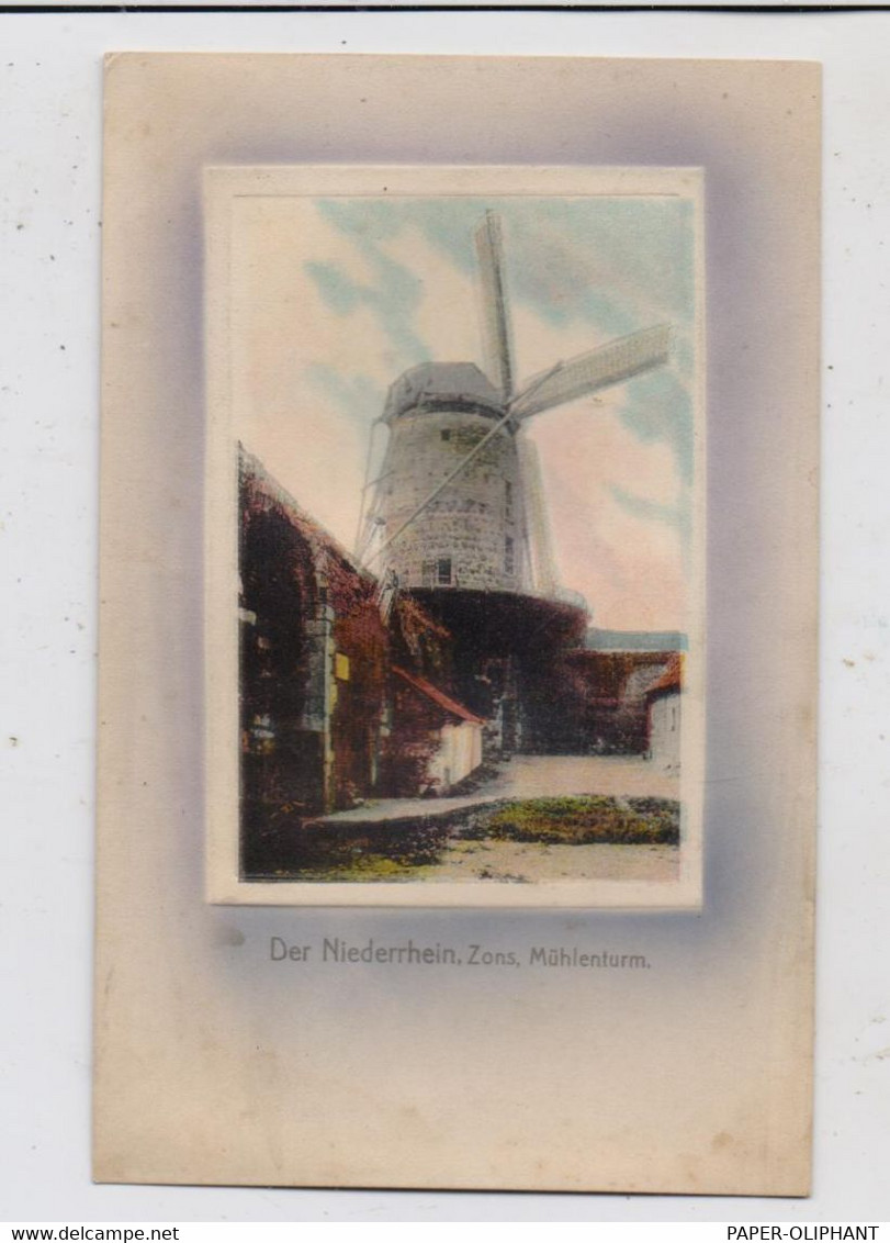 4047 DORMAGEN - ZONS, Mühlenturm / Molen / Mill, Handcoloriert Im Prägerahmen, 1909 - Dormagen