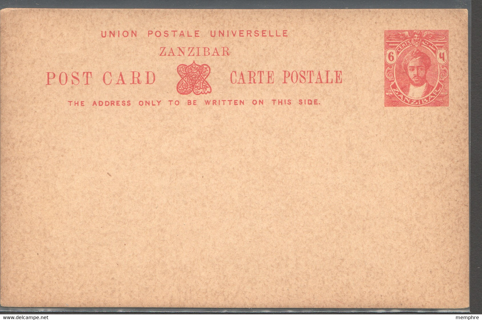 1913 Postal Stationery  6 Cents Postcard   Unused - Zanzibar (...-1963)