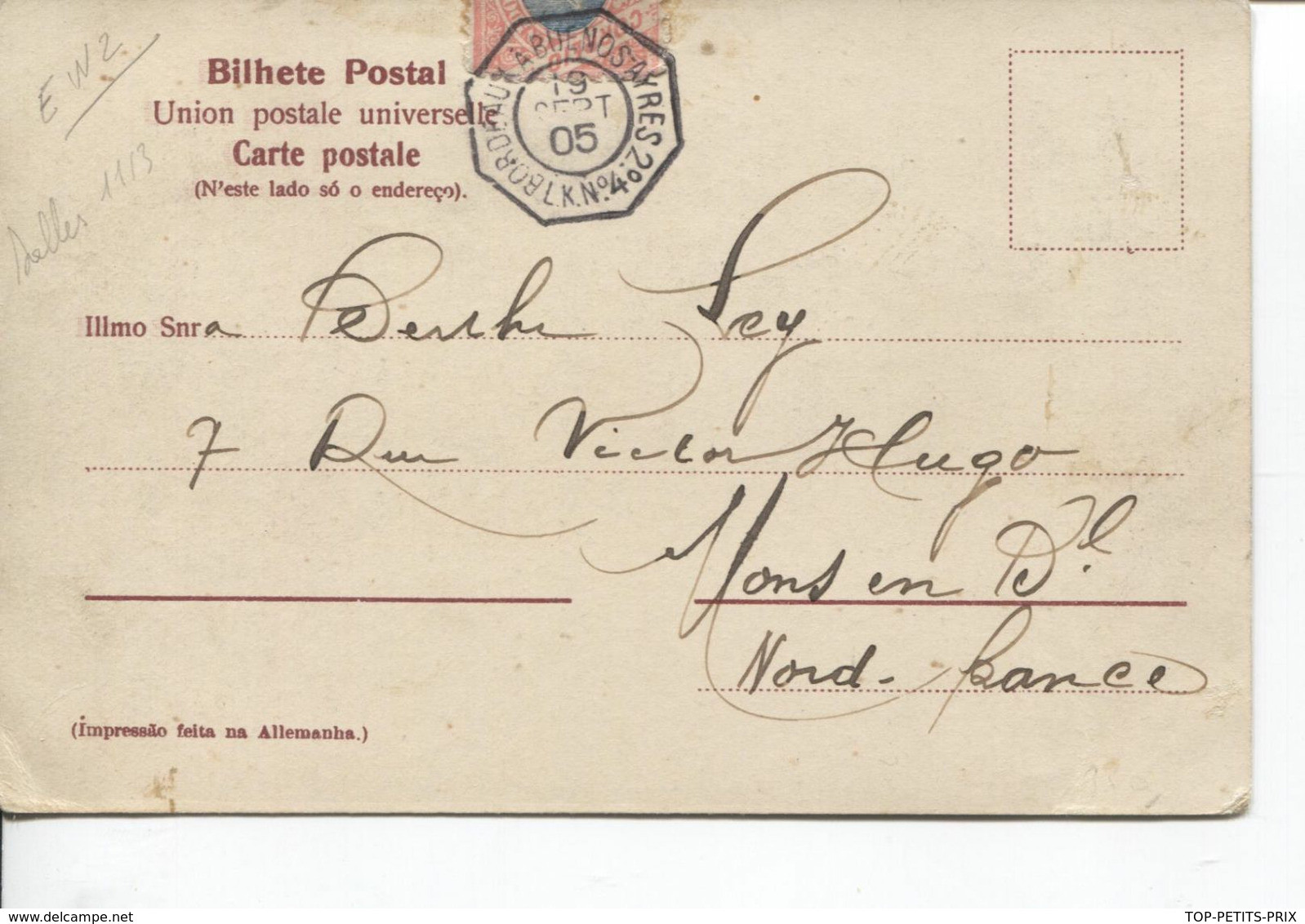 REF1474/ Brazil PC Rio Icarahy Ship C Bordeaux à Buenos Ayres N°4 19/9/1905 > France - Briefe U. Dokumente