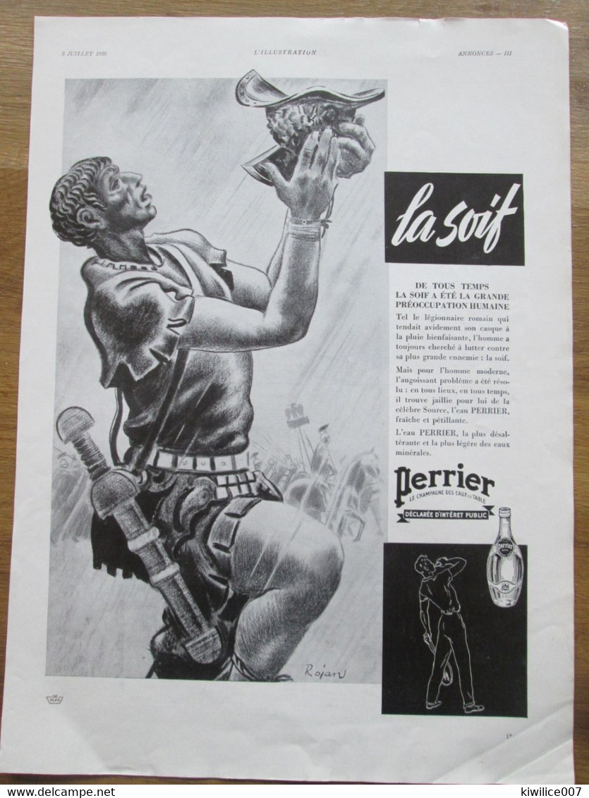Publicité Ancienne  PERRIER  LA SOIF    Rojan Illustrateur Gladiateur - Perrier