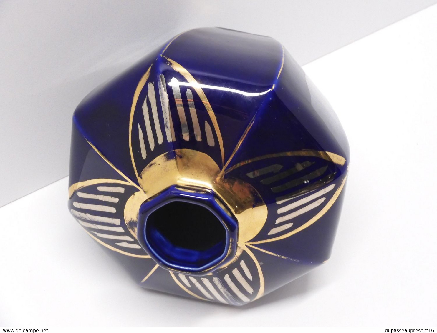 *VASE CERAMIQUE ART DECO FIVES LILLE BLEU De FOUR Et Dorures Col FLEUR Dorée E - Vasen