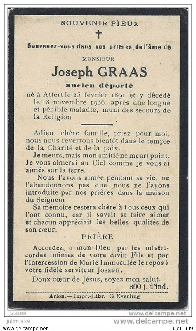 ATTERT ..-- Mr Joseph GRAAS , Ancien Déporté , Né En 1891 , Décédé En 1936 . - Attert