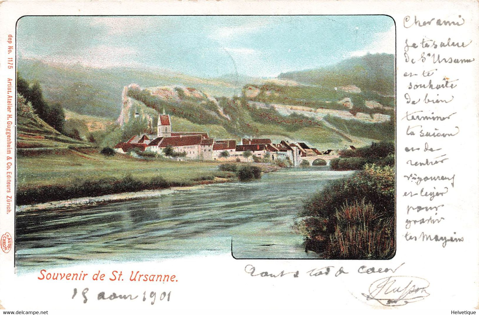 Souvenir De St Ursanne Saint - Litho 1901 - Saint-Ursanne