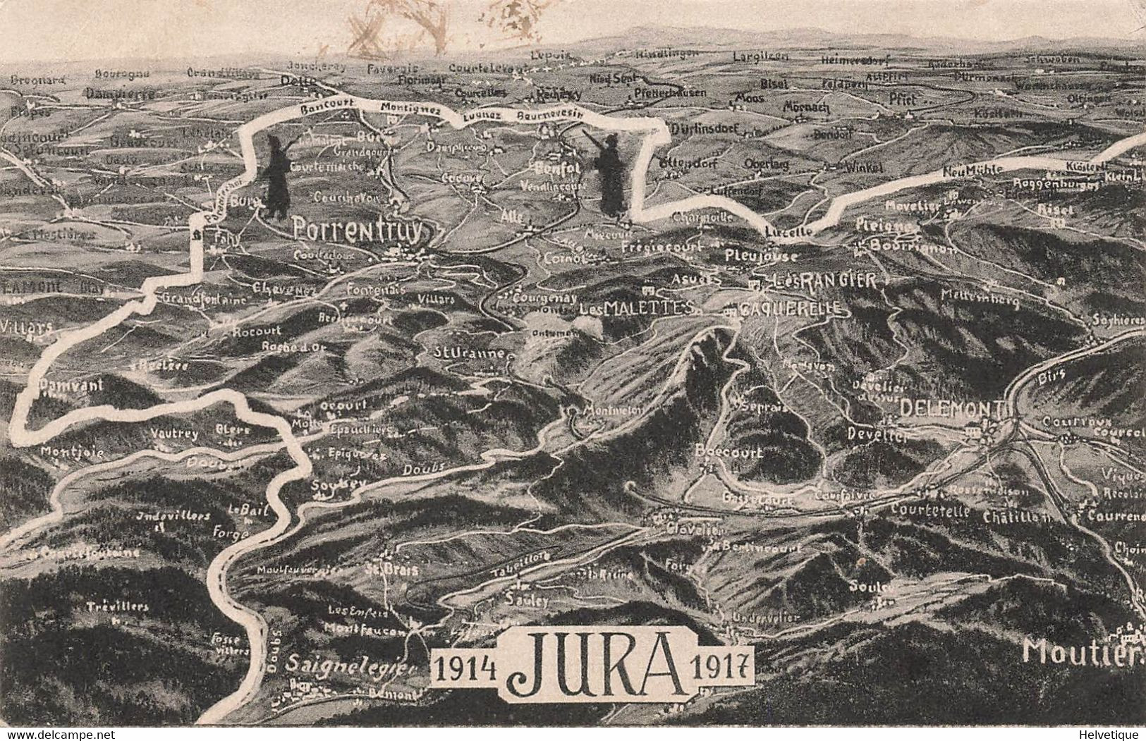 Carte Du Jura 1914 1917 Delémont Porrentruy Guerre 1914-18 Moutier - Delémont