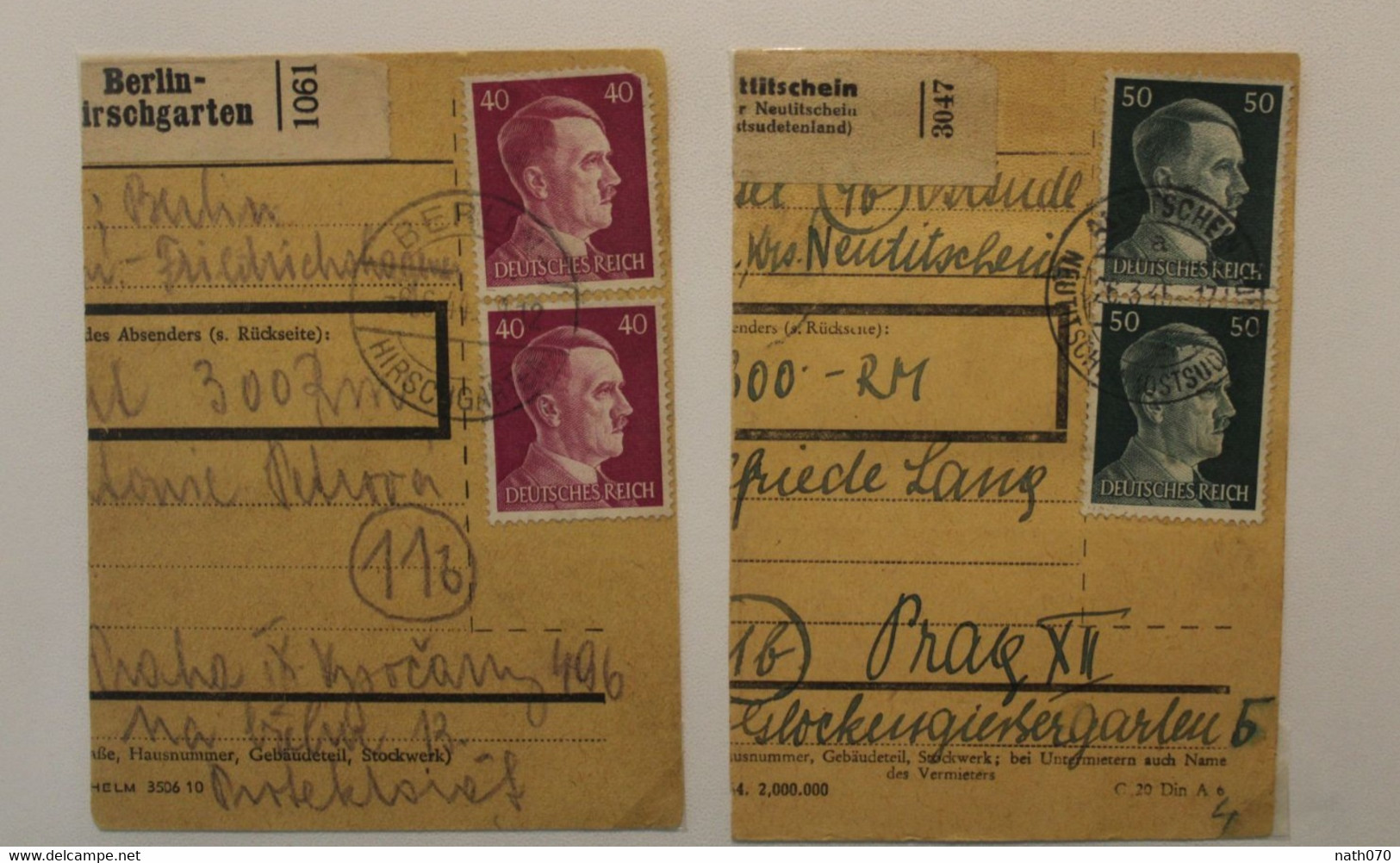 1944 Neutitschein Sudetenland Nový Jičín Prag Ostland Paketkarte Dt Reich WK2 WW2 - Sudetes