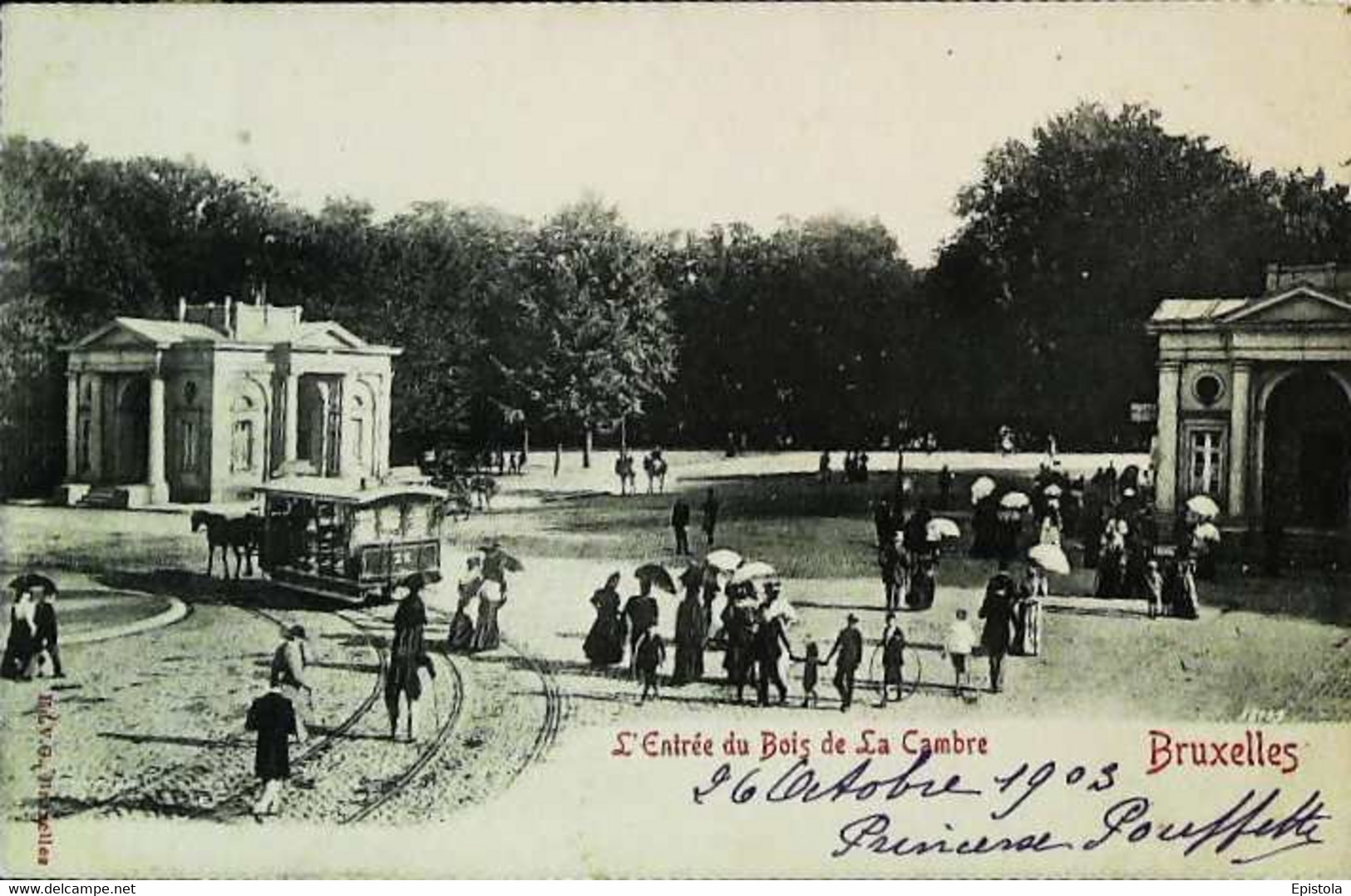 ► Bruxelles - Petit Tramway à Chevaldu Parc  - CPA  Carte Précurseur - Entrée Bois De La Cambre Ecrite En 1903 - Transporte Público