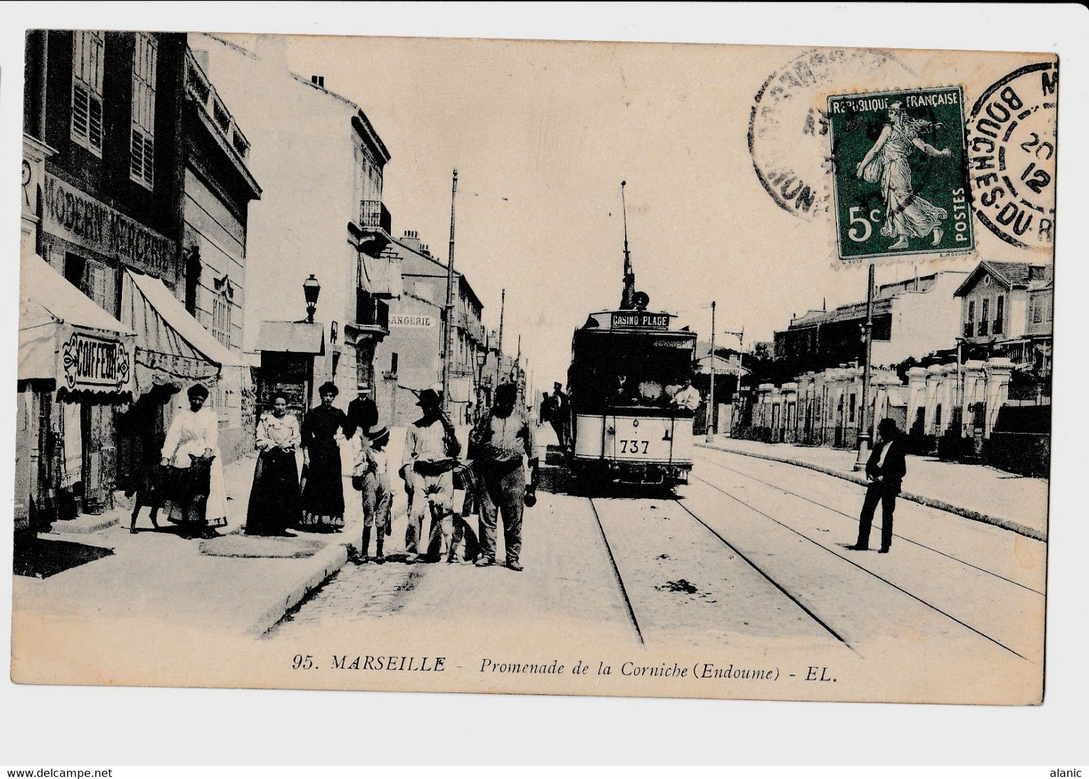 CPA/13/ MARSEILLE PROMENADE DE LA CORNICHE(Endoume)E.L CIRCULEE1912 ANIMEE PEU CONNUE - Endoume, Roucas, Corniche, Spiaggia