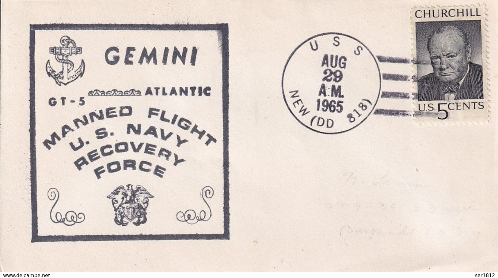 USA 1965 Postal Cover Space Gemini GT - 5 Atlantic USS NEW DD 818 CHURCHILL - Sud America