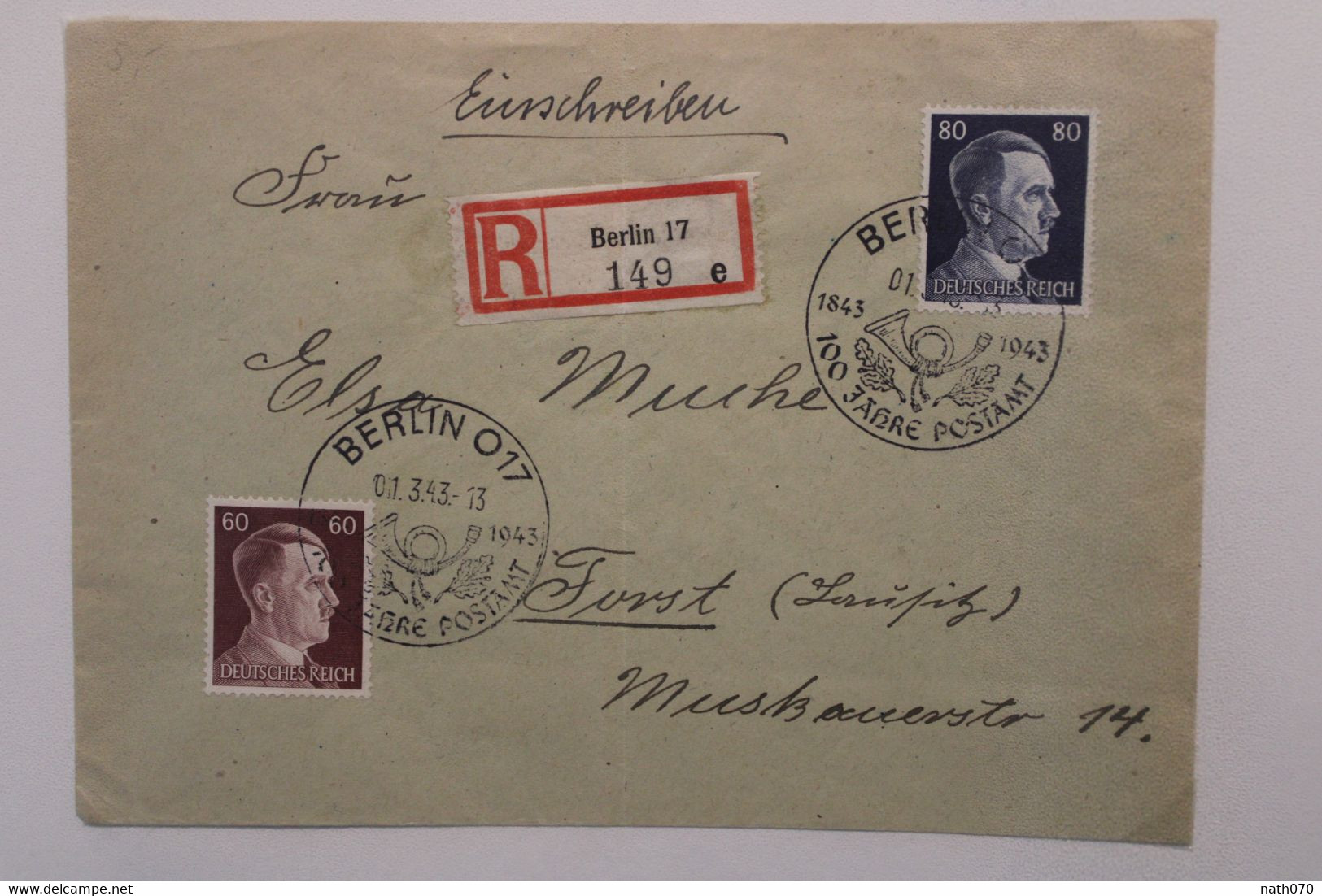 1943 Berlin 100 Jahre Postamt Forst Lausitz Cover Dt Reich Einschreiben Registered Wk2 - Lettres & Documents