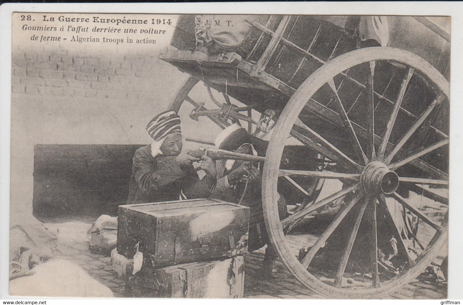 GURRE EUROPEENNE 1914 GOUMIERS A L'AFFUT DERRIERE UNE VOITURE DE FERME TBE - Guerre 1939-45