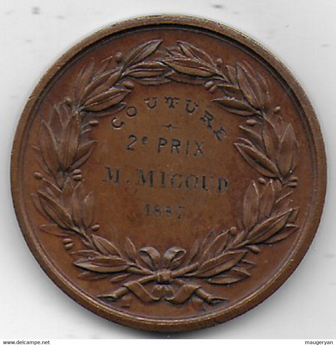 Société D'Enseignement Professionnel Du Rhone - Couture -  Très Belle Médaille Attribuée En 1887 - Professionnels / De Société