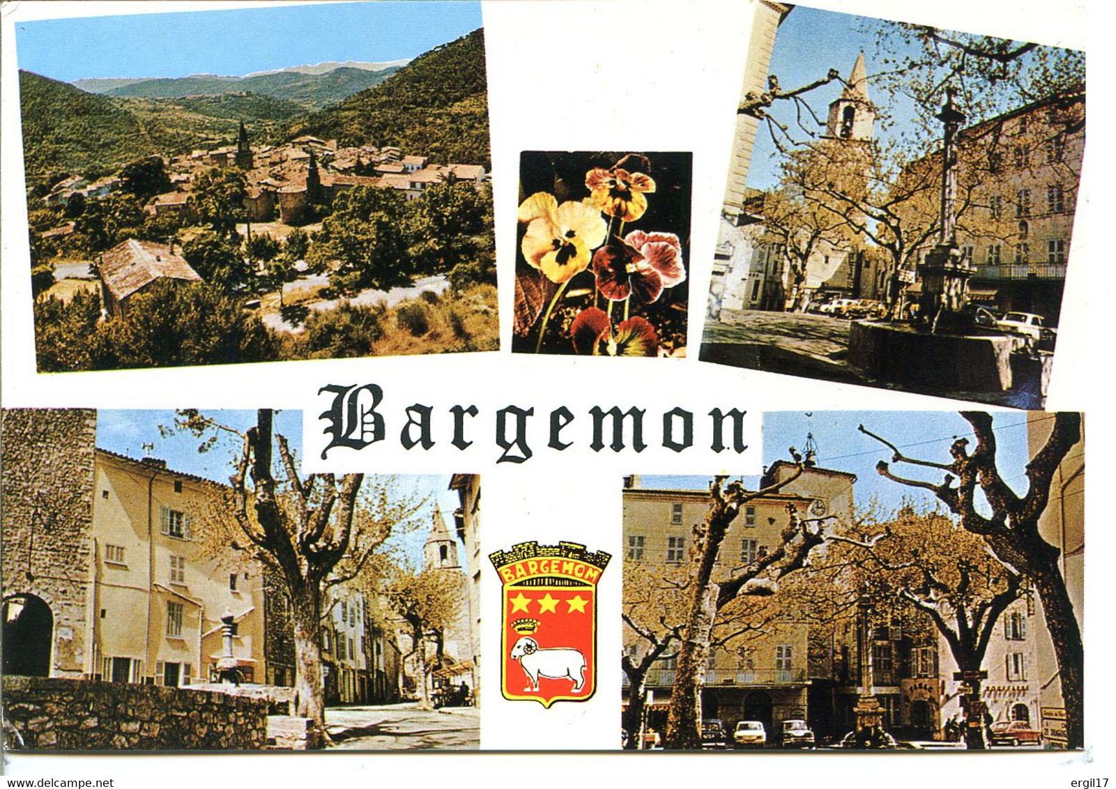 83830 BARGEMON - Le Village, Pensées, Blason Bélier Couronné - Bargemon